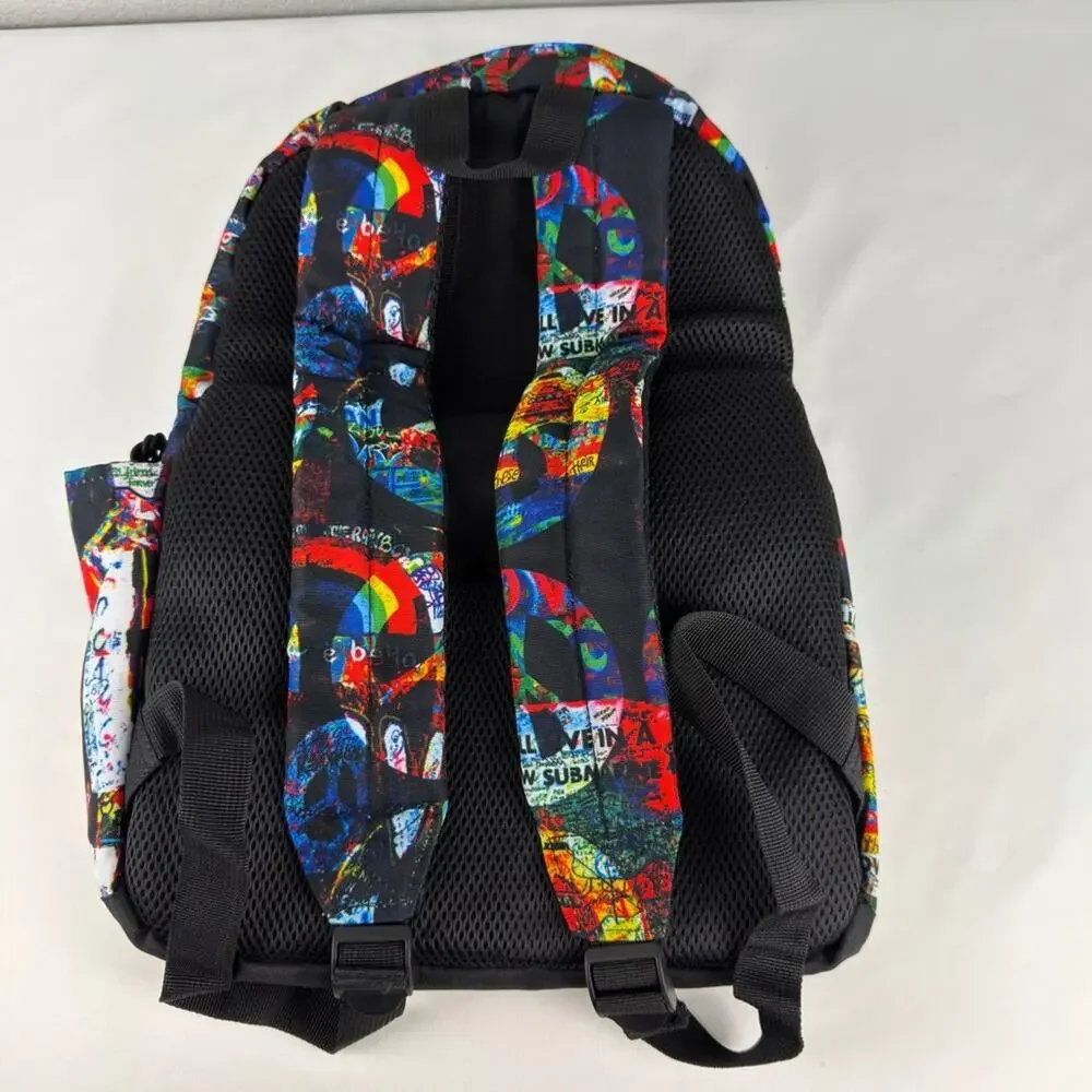 NWOT Laptop Backpack School USB Charging Port, Lightweight, Peace Graphic Unisex